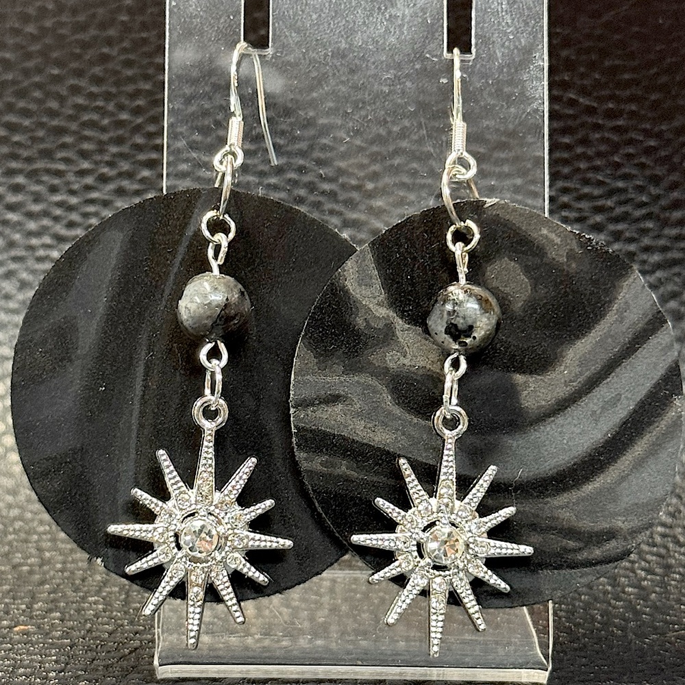 Handmade black round velvety textured faux leather earrings